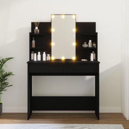 Makeupbord med LED-lys 96x40x142 cm sort