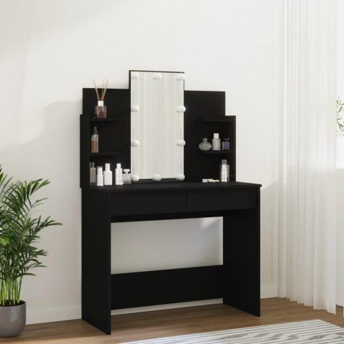 Makeupbord med LED-lys 96x40x142 cm sort