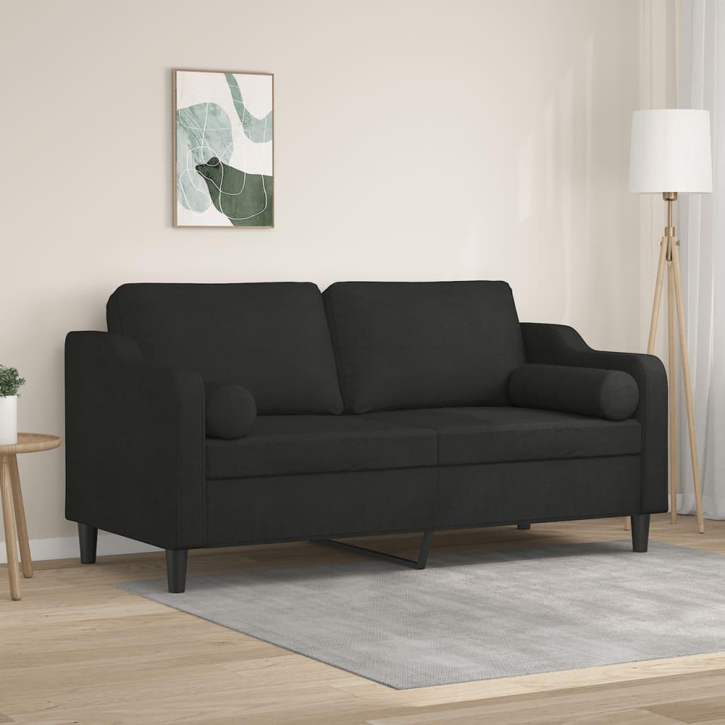 2-personers sofa med puder og hynder 140 cm stof sort
