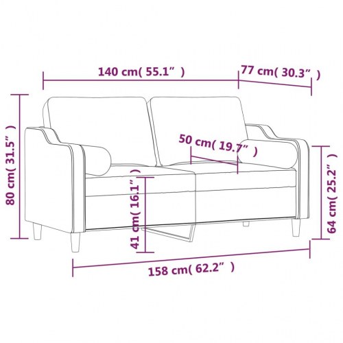 2-personers sofa med puder og hynder 140 cm stof sort