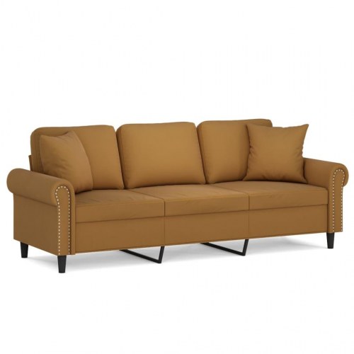 3-personers sofa med puder og hynder 180 cm velour brun