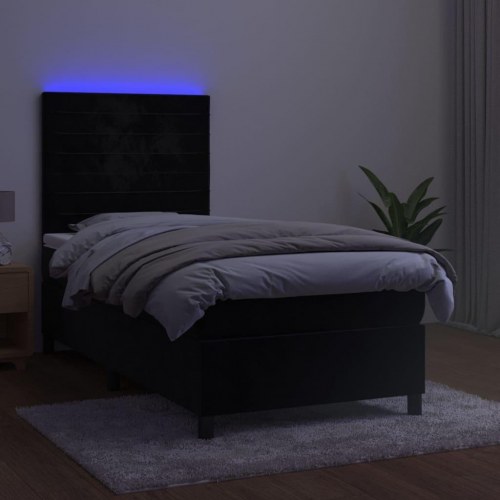 Kontinentalseng i fløjl med LED-lys 90×190 cm - sort