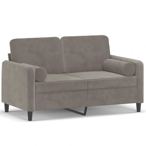 2-personers sofa med puder og hynder 120 cm velour lysegrå