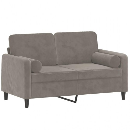 2-personers sofa med puder og hynder 120 cm velour lysegrå