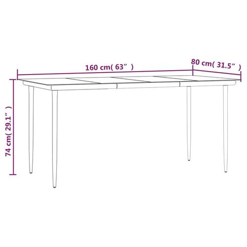 Havebord 160x80x74 cm stål og hærdet glas sort