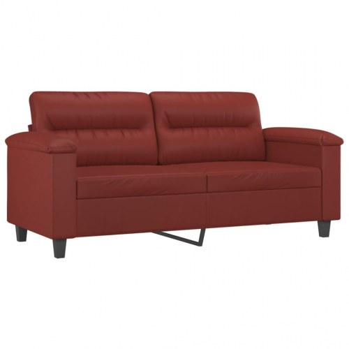 2-personers sofa med puder og hynder 140 cm kunstlæder vinrød