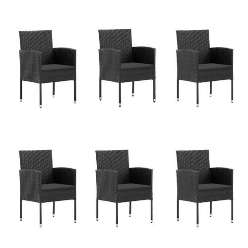 Spisebordssæt til haven 7 dele med hynder polyrattan sort