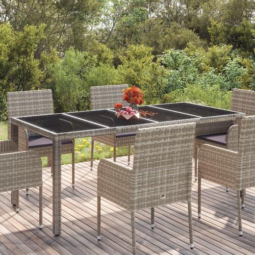 Havebord med glastop 190x90x75 cm polyrattan grå