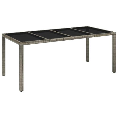 Havebord med glastop 190x90x75 cm polyrattan grå