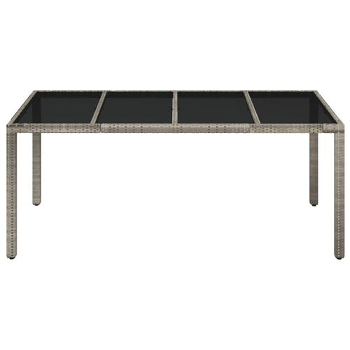Havebord med glastop 190x90x75 cm polyrattan grå