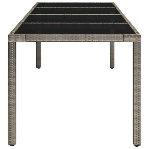 Havebord med glastop 190x90x75 cm polyrattan grå
