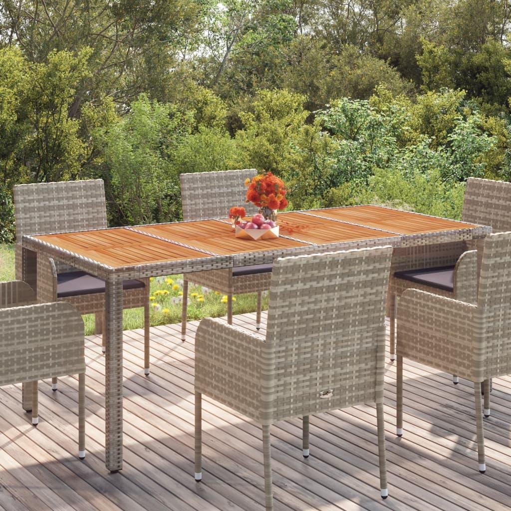 Havebord med træplade 190x90x75 cm polyrattan grå