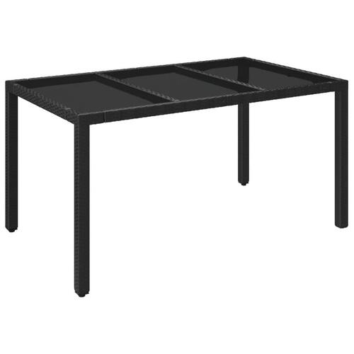 Havebord med glastop 150x90x75 cm polyrattan sort