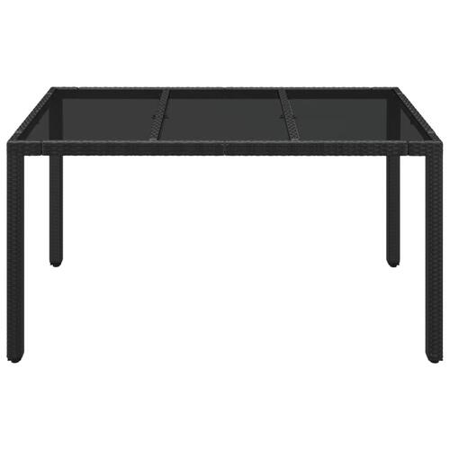 Havebord med glastop 150x90x75 cm polyrattan sort
