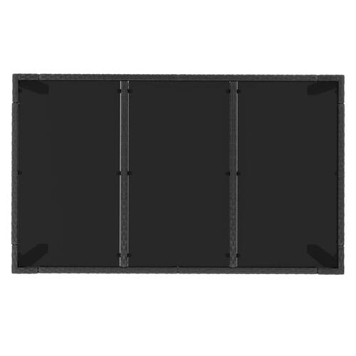 Havebord med glastop 150x90x75 cm polyrattan sort