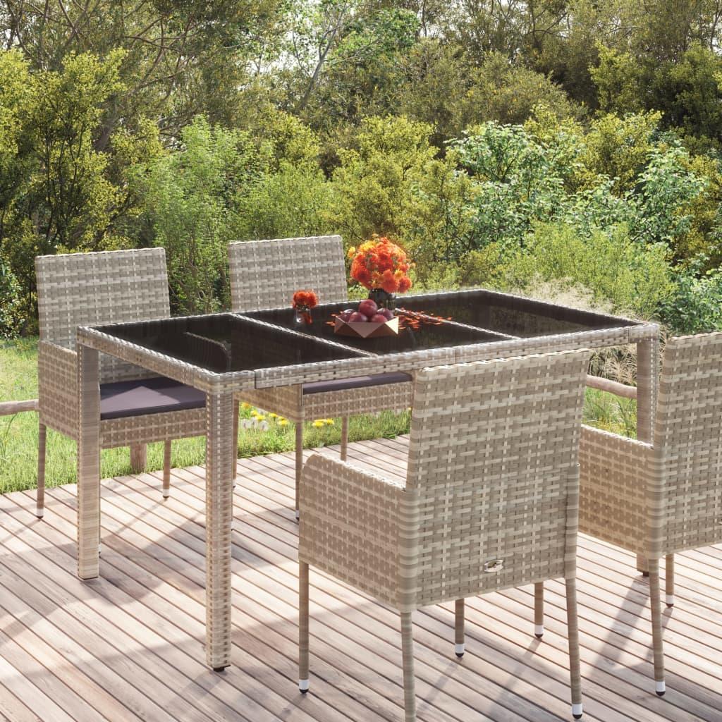 Havebord med glastop 150x90x75 cm polyrattan grå