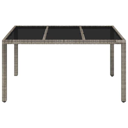 Havebord med glastop 150x90x75 cm polyrattan grå