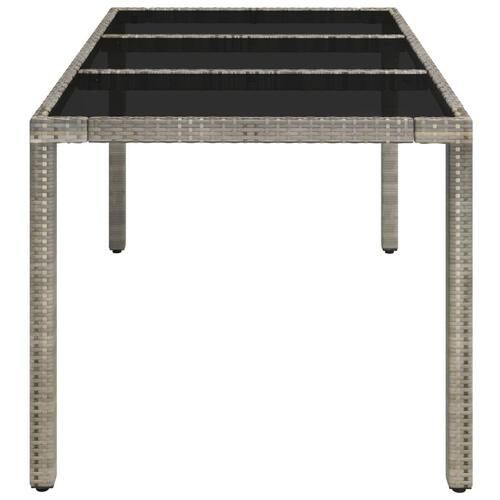 Havebord med glastop 150x90x75 cm polyrattan grå