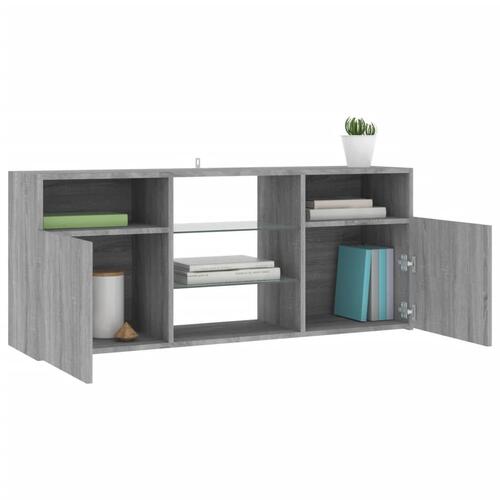Tv-bord med LED-lys 120x30x50 cm grå sonoma-eg