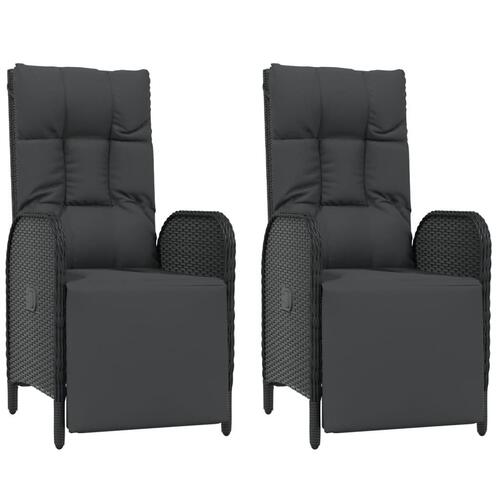 Havestole med lænefunktion og hynder 2 stk. polyrattan sort