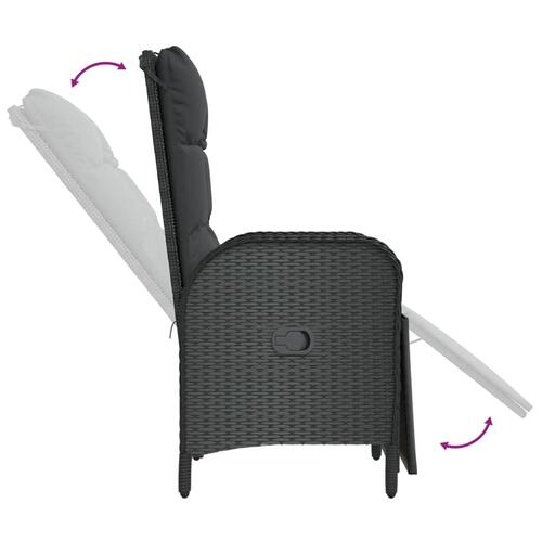 Havestole med lænefunktion og hynder 2 stk. polyrattan sort