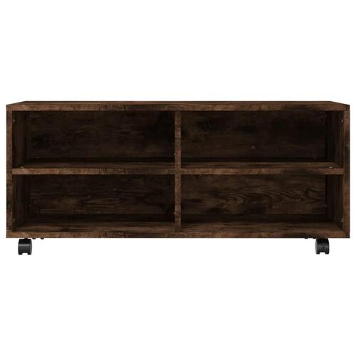 Tv-bord med hjul 90x35x35 cm konstrueret træ røget egetræ