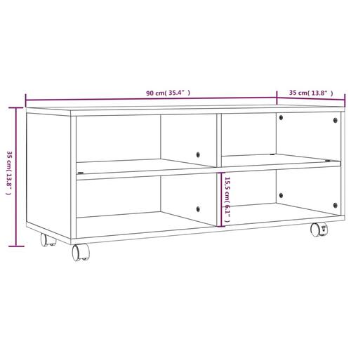 Tv-bord med hjul 90x35x35 cm konstrueret træ røget egetræ