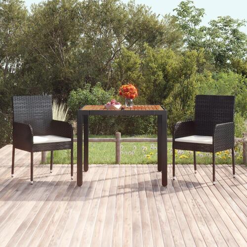 Havebord med træplade 90x90x75 cm polyrattan sort