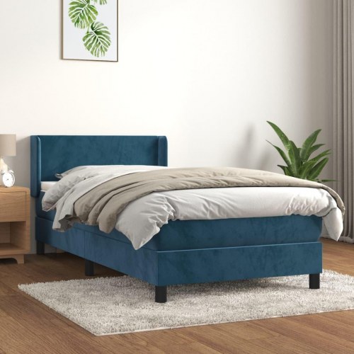 Kontinentalseng i fløjl 90x190 cm - mørkeblå med madras og topmadras