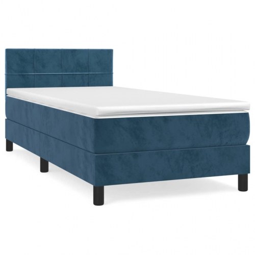 Kontinentalseng med madras 90×190 cm - fløjl, mørkeblå