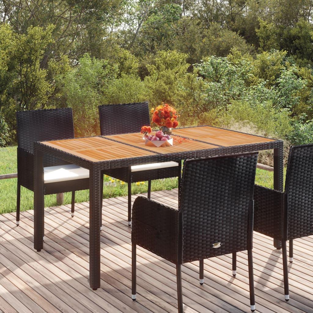 Havebord med træplade 150x90x75 cm polyrattan