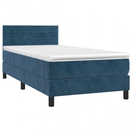 Kontinentalseng med madras 90×190 cm - fløjl, mørkeblå