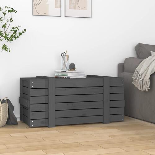 Opbevaringskasse 91x40,5x42 cm massivt fyrretræ grå