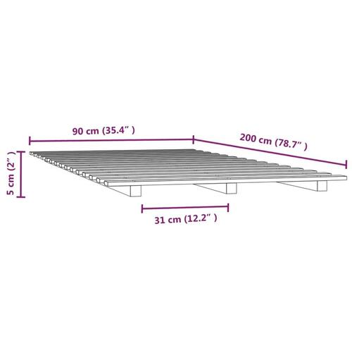 Sengeramme 90x200 cm massivt fyrretræ grå