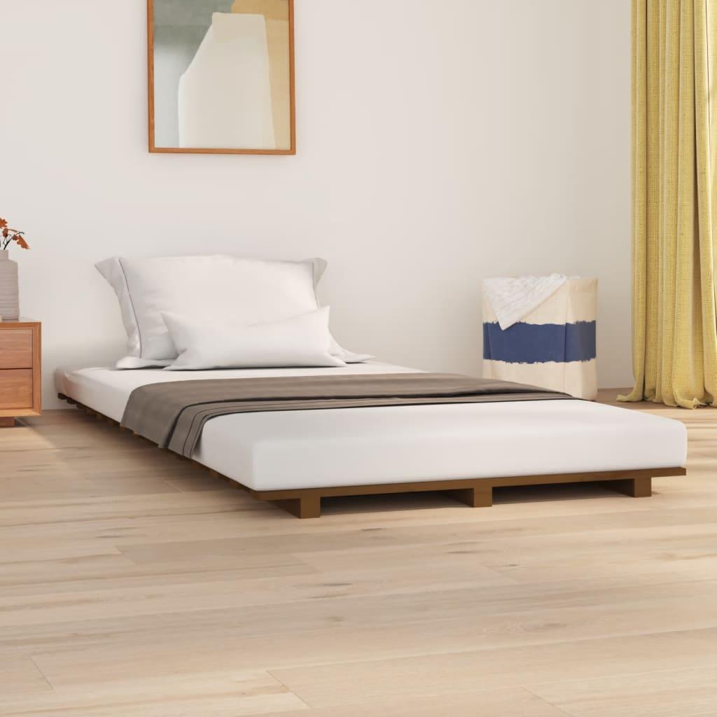 Sengeramme 90x200 cm massivt fyrretræ gyldenbrun