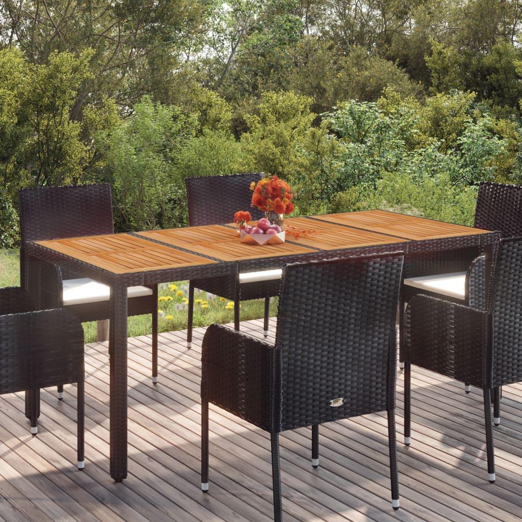 Havebord med træplade 190x90x75 cm polyrattan sort