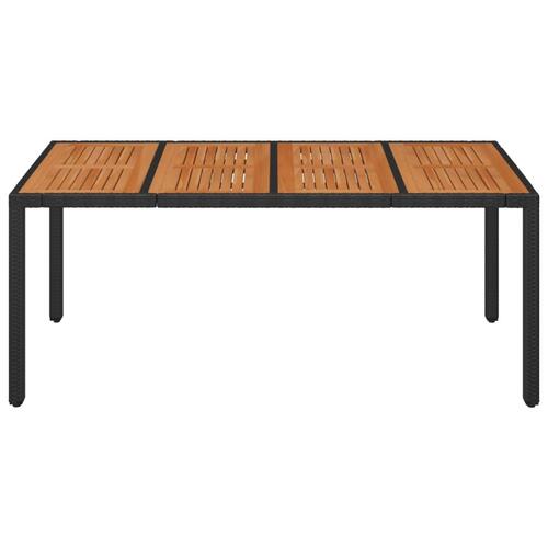 Havebord med træplade 190x90x75 cm polyrattan sort