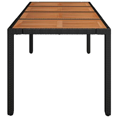 Havebord med træplade 190x90x75 cm polyrattan sort