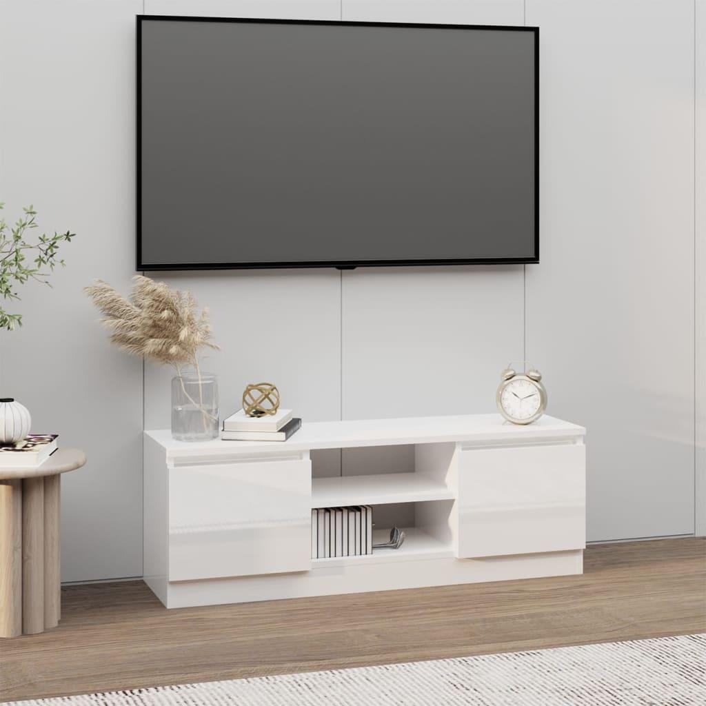 Tv-bord med låge 102x30x36 cm hvid højglans