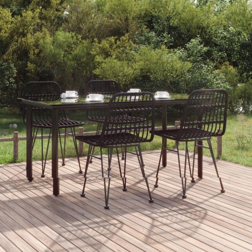 Spisebordssæt til haven - 5 dele i sort polyrattan med glasbord