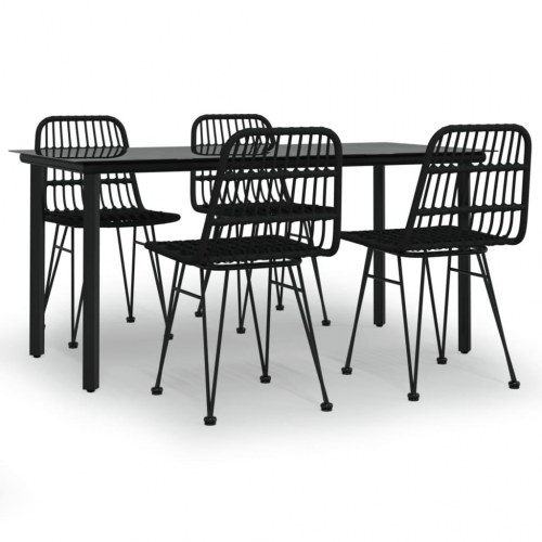 Spisebordssæt til haven - 5 dele i sort polyrattan med glasbord