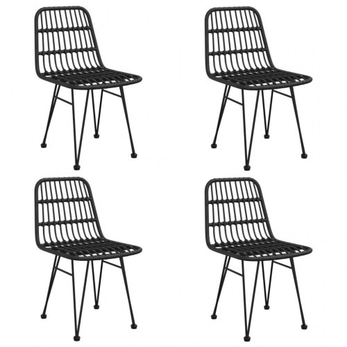 Spisebordssæt til haven - 5 dele i sort polyrattan med glasbord
