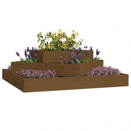 Plantekasse 83x83x27 cm massivt fyrretræ gyldenbrun