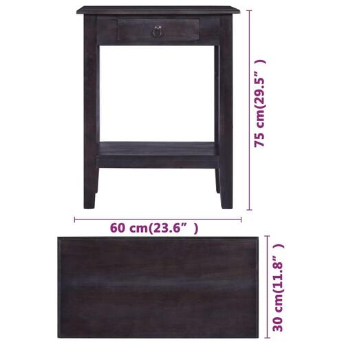 Konsolbord med skuffe 60x30x75 cm massivt mahognitræ sort