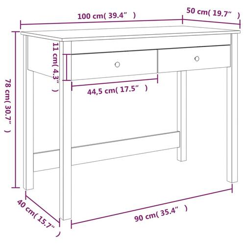 Skrivebord med skuffer 100x50x78 cm massivt fyrretræ