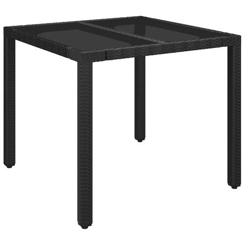 Havebord med glastop 90x90x75 cm polyrattan sort