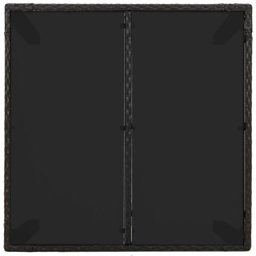 Havebord med glastop 90x90x75 cm polyrattan sort