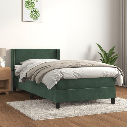 Kontinentalseng med madras 90x190 cm fløjl mørkegrøn