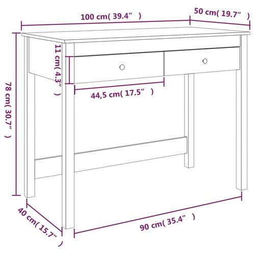 Skrivebord med skuffer 100x50x78 cm massivt fyrretræ grå