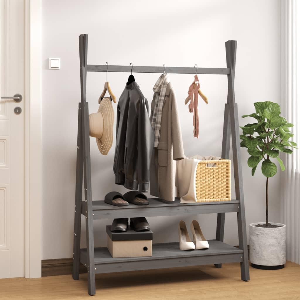 Tøjstativ 100x45,5x150 cm massivt fyrretræ grå